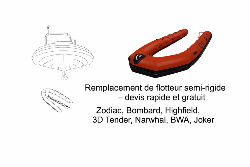 remplacer le texte par , Remplacement de flotteurs semi‑rigides – devis rapide et gratuit Zodiac, Bombard, Highfield, 3D Tender, Narwhal, BWA, Joker Boat