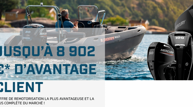 OPÉRATION REMOTORISATION 2026 2026, l’année du renouveau pour votre bateau. Avec la nouvelle génération de moteurs Mercury, gagnez en performances, en fiabilité et bénéficiez d’aides à la remotorisation exceptionnelles.